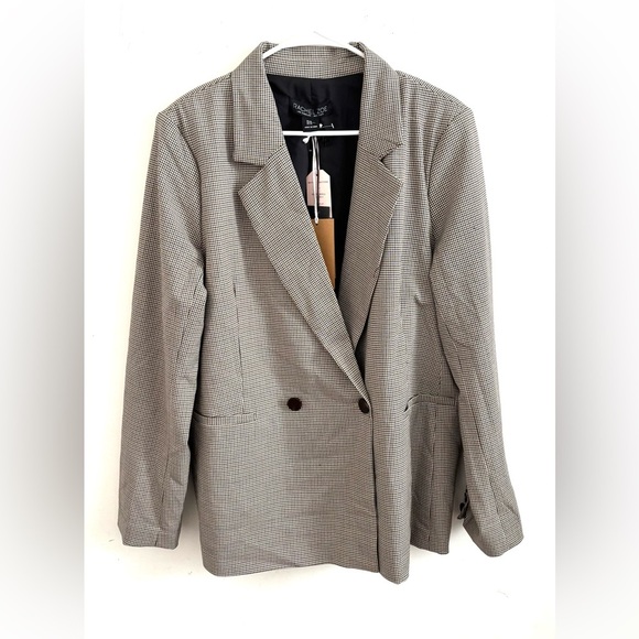Rachel Zoe Blazer Womens XL Brown Houndstooth Double Breasted Oversized Workwear - Picture 1 of 6